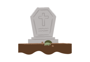 墓地の地面から手を出すゾンビのイラスト