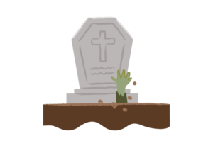 墓地の地面から手を伸ばすゾンビのイラスト