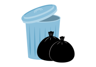 黒いゴミ袋とゴミ箱のイラスト