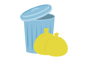 黄色いゴミ袋とゴミ箱のイラスト