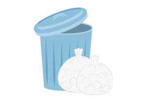 透明なゴミ袋とゴミ箱のイラスト