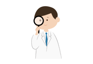 虫眼鏡を覗く男性医師のイラスト