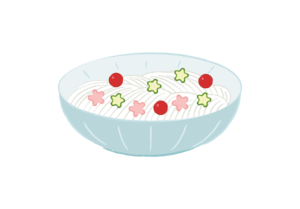 カラフルな七夕そうめんを描いたイラスト