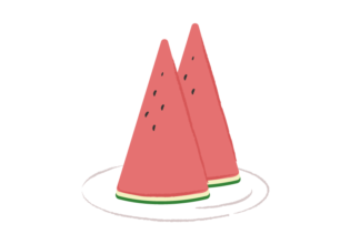 カットしてお皿に乗せたスイカのイラスト