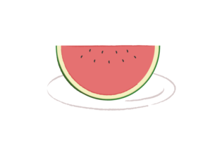 舟形にカットしてお皿にのせたスイカのイラスト