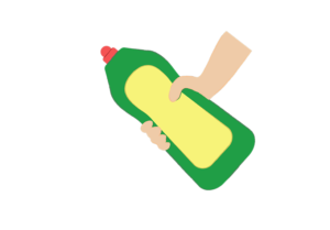 掃除用洗剤を手に持ったイラスト