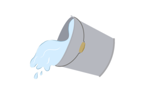 バケツから水がこぼれる様子のイラスト