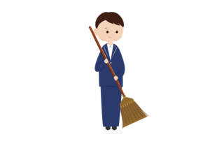 ホウキで掃除する男子生徒のイラスト