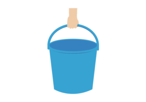 青色のバケツを手に持ったイラスト