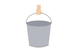 金属製のバケツを手に持ったイラスト