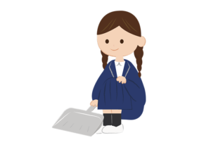 チリトリを持った女子生徒のイラスト