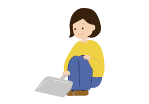 座ってチリトリを構える女性のイラスト