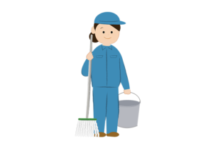 モップとバケツを持った女性清掃員のイラスト