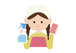 スプレー洗剤とスポンジを持つ女性のイラスト