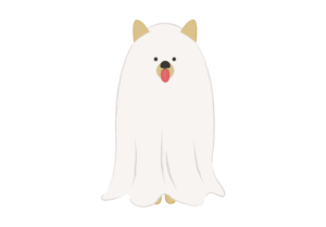 おばけの仮装をした立ち耳の犬のイラスト