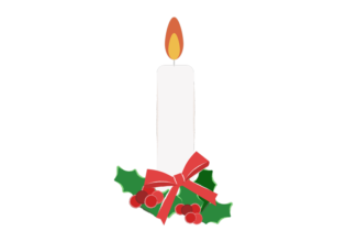 クリスマスのリボンで飾ったキャンドルのイラスト