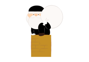 煙突から入ろうとするブラックサンタのイラスト