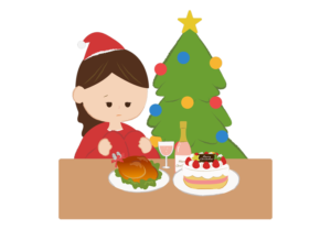 一人ぼっちでクリスマスを過ごす女性のイラスト