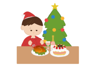 一人ぼっちでクリスマスを過ごす男性のイラスト
