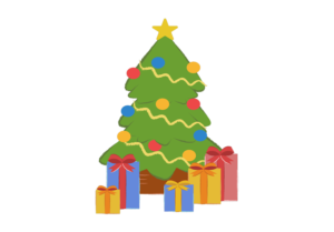 クリスマスツリーとたくさんのプレゼントのイラスト